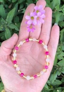 Adults Pink Agate, Rose Quartz & Lemon Baltic Amber Elastic Bracelet
