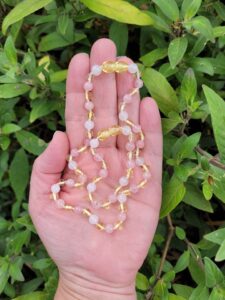 Lemon Baltic Amber with Peach Rose Quartz, Moonstone Gemstones 36cm Child Necklace & 16cm Anklet/Bracelet