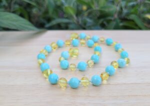 Lemon Baltic Amber with Howlite Gemstone 31cm Baby/Toddler Necklace.