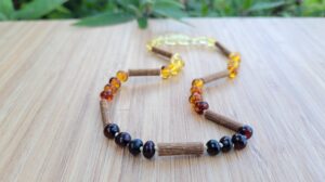 Hazelwood with Rainbow Baltic Amber 32cm Baby/Toddler Necklace