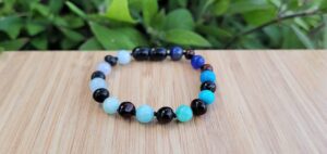 Cherry Baltic Amber with Blue Gemstones 14.5cm Baby/Toddler Anklet