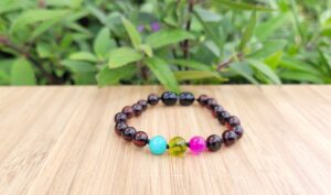 Chery  Baltic Amber with Amazonite, Peridot & Pink Agate 15cm Baby/Toddler Anklet