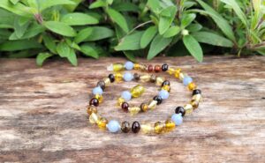 Mixed Baltic Amber with Angelite Gemstone 33cm Baby/Toddler Necklace