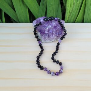 Cherry Baltic Amber with Amethyst Gemstones 31cm Baby/Toddler Necklace