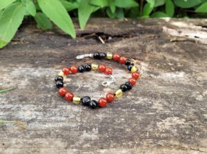 Tri-Colour Red Agate Gemstone with Yellow & Cherry Baltic Amber Baby/Toddler Anklet