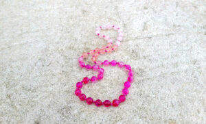 Pink Agate, Cherry & Rose Quartz Rainbow Gemstone 39.5cm Child Necklace