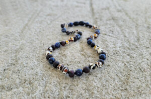 Unpolished Cherry & Mosaic Baltic Amber with Sodalite Gemstones 32cm Toddler Necklace