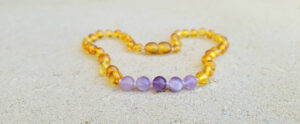 Honey Baltic Amber with Amethyst Gemstones 30cm Baby Teething Necklace