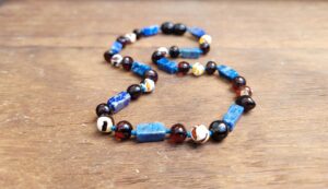 Sodalite Gemstones with Cherry & Mosaic Baltic Amber 30cm Baby/Toddler Necklace