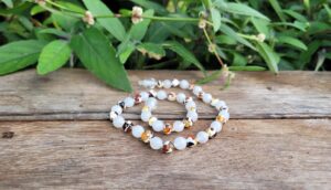 Moonstone Gemstone with Mosaic Baltic Amber 31cm Baby/Toddler Necklace