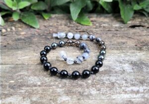 Black to White Ombre Gemstone 26cm Adults Anklet