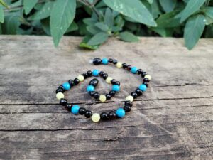 Cherry & Butterscotch Baltic Amber with Blue Howlite Gemstones 32cm Toddler Necklace