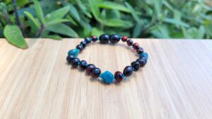 Cherry Baltic Amber with Chrysocolla Gemstones 14.5cm Toddler Anklet