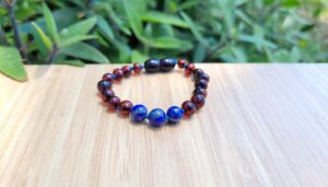 Cherry Baltic Amber with Lapis Lazuli Gemstones 14cm Baby/Toddler Anklet