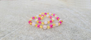 Honey Baltic Amber with Pink Agate & Rose Quartz Gemstones 35cm Child Size Necklace