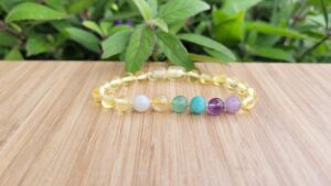 Lemon Baltic Amber with Pastel Rainbow Gemstones Baby/Toddler Anklet