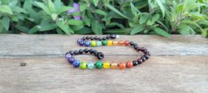 Cherry Baltic Amber & Rainbow Gemstones 33cm Baby/Toddler Necklace
