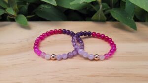 Pink & Purple Rainbow Gemstones with a Gold Spacer Mummy & Me Bracelet Set