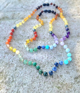 Rainbow Baltic Amber With Rainbow Gemstones Adults/Toddler Necklace Set