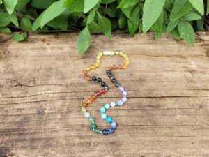 Rainbow Baltic Amber & Rainbow Gemstone Teen/Adults 49cm Necklace